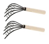 Levemolo Râteaux à Coquillages 2pcs en Acier Manche en Bois Antidérapant, Filet pour Pêche à Pied, Ramassage D’huîtres et Fruits de Mer, Outil de Plage pour Marée Basse