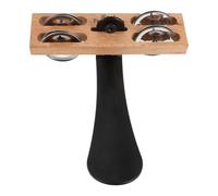 Levemolo Tambourin à Double Rangée en Bois Jingles Métalliques, Mini Instrument de Percussion Pied, Petit Tambourin Folklorique Portable, pour Fêtes et Musiciens Traditionnels