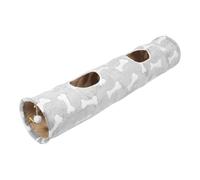 Levemolo Tunnel pour Chat avec Balle de Jeu - Tunnel Droit Pliable D'intérieur à 2 Trous - Cachette/abri à Motif Os pour Chatons, Chiots, Lapins Et Petits Animaux - Activité Sportive