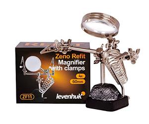 Levenhuk Zeno Refit ZF11 Hands-Free Magnifier for Soldering and Painting with 4X Magnifying Lens, Rotatable Alligator Clips and Stable Metal Stand