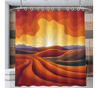 Lever De Soleil sur Les Collines Rideau Douche 180 * 180cm, Rideau Douche Anti Moisissure Abstrait Rétro Rideaux De Baignoire Lavable Imperméable Rideaux Salle De Bain avec Crochets, Orange