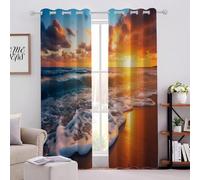 Lever De Soleil sur L'Océan Rideaux Occultant 200L X 245Hcm Peinture De Paysage Rideau Thermiques Isolants Anti Chaleur Rideau À Oeillets pour Chambre Salon 2 Panneaux