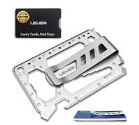 Lever Gear Toolcard Pro avec Pince à billets - Carte de crédit Multi-outils 40 en 1. Élégant Portefeuille multi-outils et pince à billets en acier inoxydable minimaliste - Argent