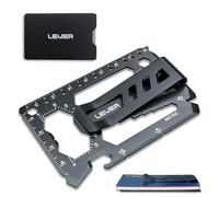 Lever Gear Toolcard Pro avec Pince à billets - Carte de crédit Multi-outils 40 en 1. Élégant Portefeuille multi-outils et pince à billets en acier inoxydable minimaliste - Noir