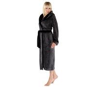 LEVERIE Longue robe de chambre polaire hiver femme, Mod. 1 gris foncé/noir, XXL
