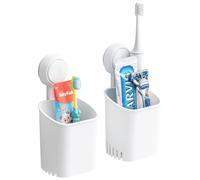 LEVERLOC Brosses à Dents Electrique 2 Pack, Supports de Brosse à Dents, Ventouse, sans Perçage, Rangement Amovible Étanche pour Brosse à Dent et Dentifrice, Blanc