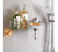 LEVERLOC Panier de Douche à Ventouse, Panier à Ventouse avec Crochets et Porte-Savon pour Salle de Bains, Rangement de Douche sans Perçage