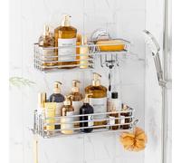 LEVERLOC Panier de Douche à Ventouse, Panier à Ventouse avec Crochets et Porte-Savon pour Salle de Bains, Rangement de Douche sans Perçage