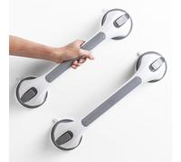 LEVERLOC Succion Poignée Ventouse Lot de 2, 43 CM Douche Barre d'appui pour Baignoire, 110 KG Poignées de Sécurité pour Salle De Bain, Seniors, Personnes Âgées, Barre de Maintien Amovible, Gris