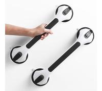 LEVERLOC Succion Poignée Ventouse Lot de 2, 43 CM Douche Barre d'appui pour Baignoire, 110 KG Poignées de Sécurité pour Salle De Bain, Seniors, Personnes Âgées, Barre de Maintien Amovible, Noir