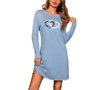 Leversic Chemise de Nuit Femme Coton Manches Longues Cœur | Douce et Confortable, Cette Chemise de Nuit à Manches Longues Avec Motif Cœur Est Idéale Pour Dormir et Se Détendre