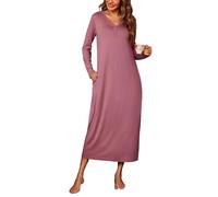 Leversic Chemise de Nuit Longue Femme Coton Manches Longues | en Coton Doux et Confortable, Cette Longue Chemise de Nuit à Manches Longues Est Idéale Pour Les Nuits Fraîches et La Détente