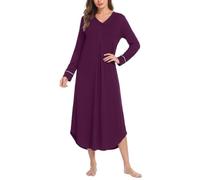 Leversic Chemise de Nuit Longue Femme Coton Manches Longues | en Coton Doux et Confortable, Cette Longue Chemise de Nuit à Manches Longues Est Idéale Pour Les Nuits Fraîches et La Détente