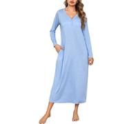 Leversic Chemise de Nuit Longue Femme Coton Manches Longues | en Coton Doux et Confortable, Cette Longue Chemise de Nuit à Manches Longues Est Idéale Pour Les Nuits Fraîches et La Détente