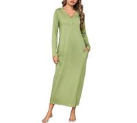 Leversic Chemise de Nuit Longue Femme Coton Manches Longues | en Coton Doux et Confortable, Cette Longue Chemise de Nuit à Manches Longues Est Idéale Pour Les Nuits Fraîches et La Détente