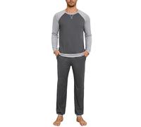 Leversic Pyjama Homme Hiver Coton 2 Pièces avec Poches | En Coton Doux et Confortable, Cet Ensemble 2 Pièces avec Poches Est Idéal Pour Dormir et Se Détendre à la Maison