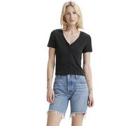Levi's T-shirt femme Muse Tee – encolure en V, côtelé – Noir (Caviar) L