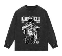 Levi Sweat à capuche Eren Jaeger pour cosplay avec motif d'anime, délavé, col rond, manches longues, pull ample, streetwear pour homme et femme, Type 1, S
