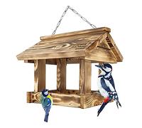 LEVIATAN EVIATAN Maxi Maison de mangeoire en Bois sur Une chaîne Maison d'oiseau Station de mangeoire Suspendue pour Nourrir Les Oiseaux Sauvages Toute l'année Prêt à l'emploi, Aucun Assemblage requis