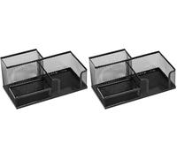 Leviatan | Organiseur de Bureau | Pot à Crayons en Métal | Étagère de Bureau Avec Porte-Notes en Maille | Organiseur de bureau multifonction en maille | 205 x 103 x 98 mm Noir (Lot de 2)