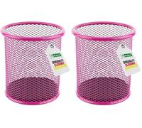 Leviatan Pot à Crayons en Métal - Porte-Stylo Rond Ø91 mm - Organiseur de Bureau et Maison - Filet Métallique avec Base Antidérapante - Rose (Lot de 2)