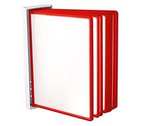 LEVIATAN Système Mural de Présentation A4 avec 10 Panneaux - Support Mural en Métal - Porte-Documents pour Bureau, Atelier, Entrepôt - Rouge