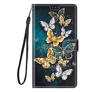 LeviDo Coque Compatible pour Google Pixel 6a Étui Silicone PU Cuir Magnetique Clapet Rabat Support Motif Drôle avec Cordon Portefeuille Kickstand Bumper Housse Cover, Papillon 2