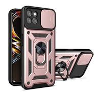 LeviDo Coque Compatible pour Honor 70 Lite/Honor X6 Étui Coulissante Couverture Bague Support Rotatif Kickstand De Voiture Magnétique Antichoc Bumper Armor Housse Cover, Or Rose