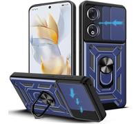 LeviDo Coque Compatible pour Honor 90 Étui Coulissante Couverture Bague Support Rotatif Kickstand De Voiture Magnétique Antichoc Bumper Armor Housse Cover, Bleu