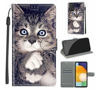 LeviDo Coque Compatible pour Oppo A16 4G/Oppo A16s Étui Silicone PU Cuir Magnetique Clapet Rabat Support avec Cordon Motif Drôle Portefeuille Kickstand Bumper Housse Cover, Chat