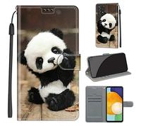 LeviDo Coque Compatible pour Oppo A16 4G/Oppo A16s Étui Silicone PU Cuir Magnetique Clapet Rabat Support avec Cordon Motif Drôle Portefeuille Kickstand Bumper Housse Cover, Panda