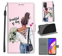 LeviDo Coque Compatible pour Oppo A94 5G/A95 5G Étui Silicone PU Cuir Magnetique Clapet a Rabat Support Motif Drôle Portefeuille Kickstand Bumper Housse Cover, Fille