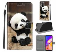 LeviDo Coque Compatible pour Oppo A94 5G/A95 5G Étui Silicone PU Cuir Magnetique Clapet a Rabat Support Motif Drôle Portefeuille Kickstand Bumper Housse Cover, Panda