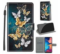 LeviDo Coque Compatible pour Samsung Galaxy A20e 2019 Étui Silicone PU Cuir Magnetique Clapet Rabat Support avec Cordon Motif Drôle Portefeuille Kickstand Bumper Housse Cover, Papillon 2