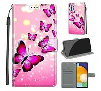 LeviDo Coque Compatible pour Samsung Galaxy A33 5G Étui Silicone PU Cuir Magnetique Clapet a Rabat Support Motif Drôle Portefeuille Kickstand Bumper Housse Cover, Papillon