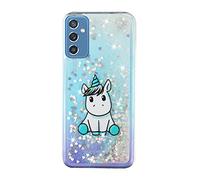 LeviDo Coque Compatible pour Samsung Galaxy S22 5G Étui Silicone Paillettes 3D Liquide Housse Transparente Case Drôle Motif Bling Glitter One Piece Bumper Antichoc Cover, Licorne 2