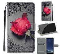 LeviDo Coque Compatible pour Samsung Galaxy S8 Étui Silicone PU Cuir Magnetique Clapet Rabat Support avec Cordon Motif Drôle Portefeuille Kickstand Bumper Housse Cover, Rose