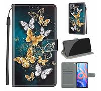 LeviDo Coque Compatible pour Xiaomi Redmi Note 11 (6.43")/Redmi Note 11S (6.43") Étui Silicone PU Cuir Magnetique Clapet a Rabat Support Motif avec Cordon Portefeuille Bumper Housse Cover, Papillon 2