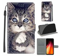 LeviDo Coque Compatible pour Xiaomi Redmi Note 8 2021/Redmi Note 8 Étui Silicone PU Cuir Magnetique Clapet a Rabat Support Motif Drôle Portefeuille Kickstand Bumper Housse Cover, Chat
