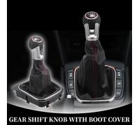 Levier De Vitesse Manuel š€ 6 Vitesses Avec Couvre Soufflet - Pommeau De Levier De Vitesse Avec Couverture - Pour Vw Golf 5 2003-2008 En Similicuir Noir Et Argent - 1 Piššce