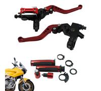 Levier embrayage moto Frein Droit Hydraulique À Disque Pour Guidon 22 mm | Leviers Poignée universelle aluminium de rechange kit complet pièces pour atelier réparation moto Rouge