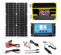 levigationlu Kit De Panneaux Solaires 400W, avec Onduleur 12V vers 110V/220V, Contrôleur 30A Et Panneau Solaire 18W, pour Alimentation De Secours Domestique, Camping-Car Et Hors Réseau Black-220V