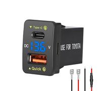 Levigo Chargeur de voiture double 18 W USB PD+QC3.0 Charge rapide pour Toyota, prise d'alimentation USB de type C avec affichage voltmètre LED, compatible avec les voitures 12/24 V (33 x 23 mm)