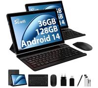 LEVIRTU Tablette 10 Pouces Android 14 avec 36Go RAM 128Go ROM WiFi 6, 5G+2.4G WiFi, Octa-Core, 8000mAh, Widevine L3, BT 5.0, Tablette Tactile avec Clavier| Souris| Etui -Noir