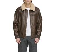 Levi's Blouson aviateur en similicuir pour homme avec col Sherpa, marron, Medium