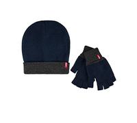 Levi's Bonnet d'hiver chaud réversible avec gants sans doigts pour homme, bleu marine/gris, taille unique