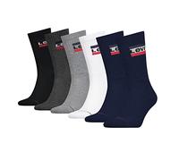 Levi's Crew Chaussettes, Bleu/Blanc/Gris/Noir, 39/42 (Lot de 6) Unisexe