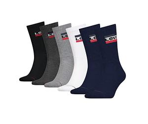 Levi's Crew Chaussettes, Bleu/Blanc/Gris/Noir, 39/42 (Lot de 6) Unisexe