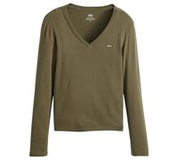 Levi's Essential Housemark T-Shirt à Manches Longues et col en V pour Femme, Vert Ivy, L