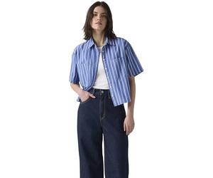 Levi's Femme Chemisier Manches Courtes Harlie Cropped avec Col à Pointe, Relaxed Fit, Bleu (Double Dutch Stripe), L
